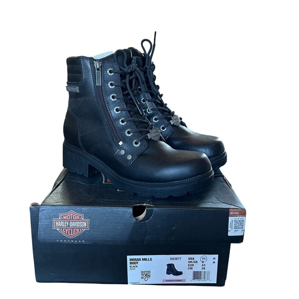 Harley Davidson Womens Sz 11 Black Leather Inman Mills Boots Motorcycle Biker